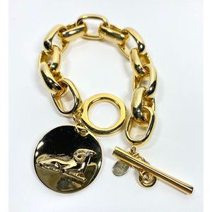 Chunky Zodiac Gold Tone Link Chain Charm Toggle Bracelet Horoscope Aries
